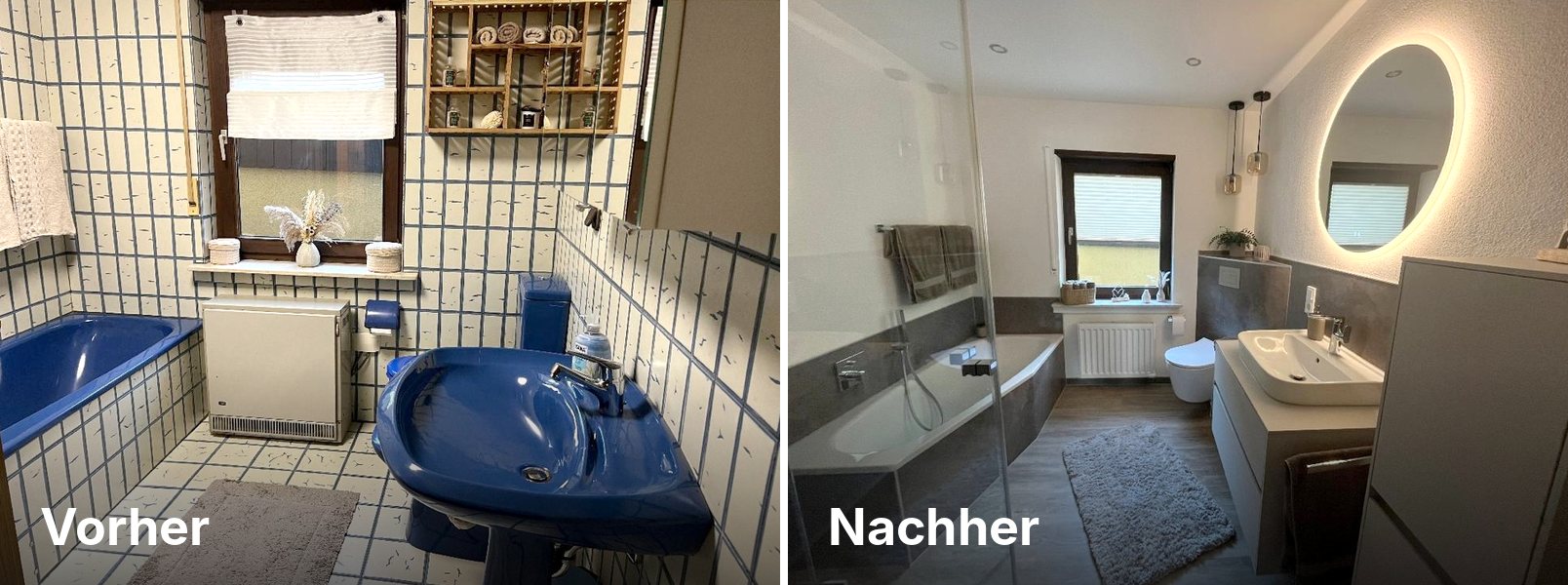 Badsanierung vorher und nachher – Badewanne, Waschtisch und Fenster (Erwin Schneider, Daaden)